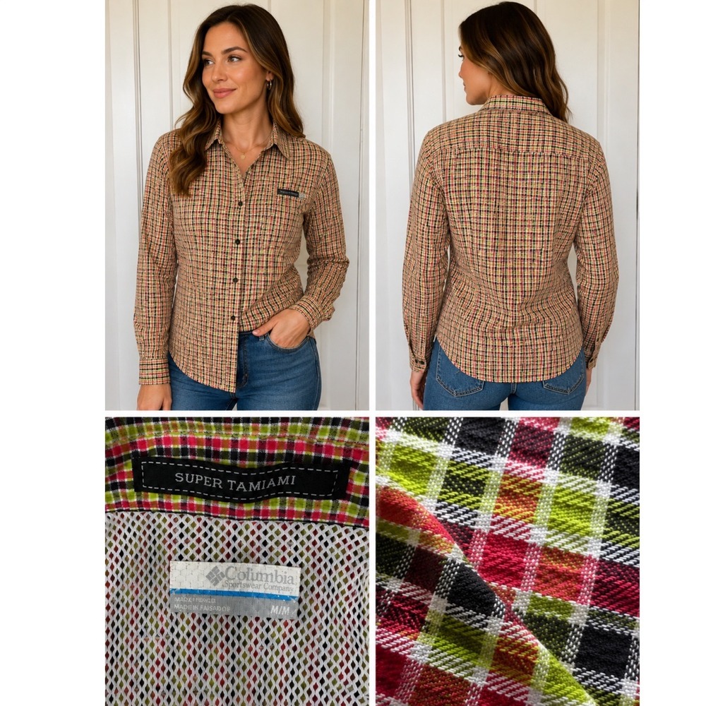 Columbia Super Tamiami Shirt Women's Medium Plaid Vented Fishing Hiking‎